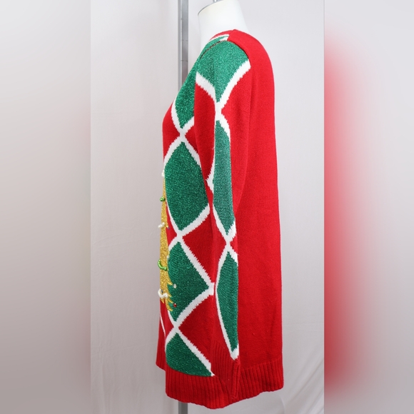 Kohl's Red and Green Holiday Dress with Gold Tree - Picture 4 of 12